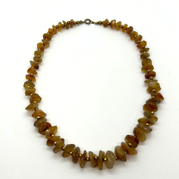Vintage Amber Nugget Necklace Graduated Butterscotch Honey Chips With Gold-Tone - Picture 2 of 16